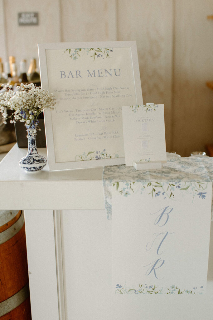 bar menu and bar sign details