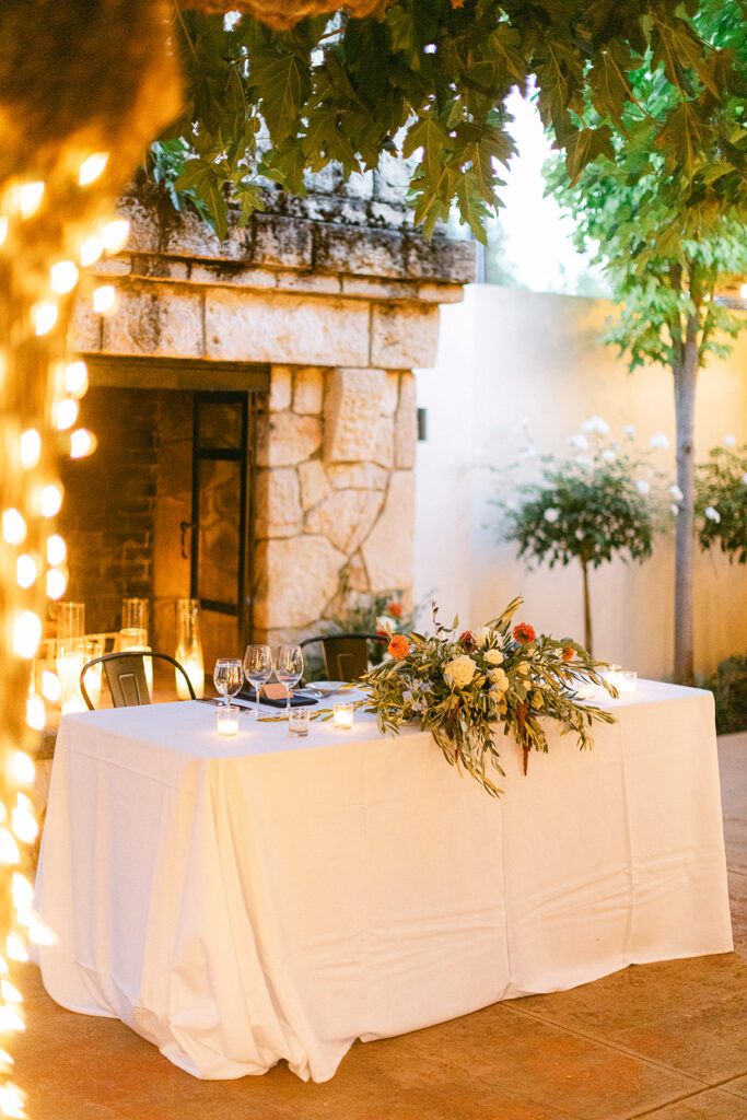 sweetheart table during fall wedding day
