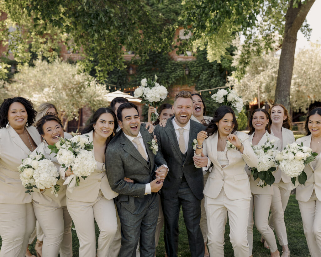 fun wedding party photos during intimate wedding day at estate yountville