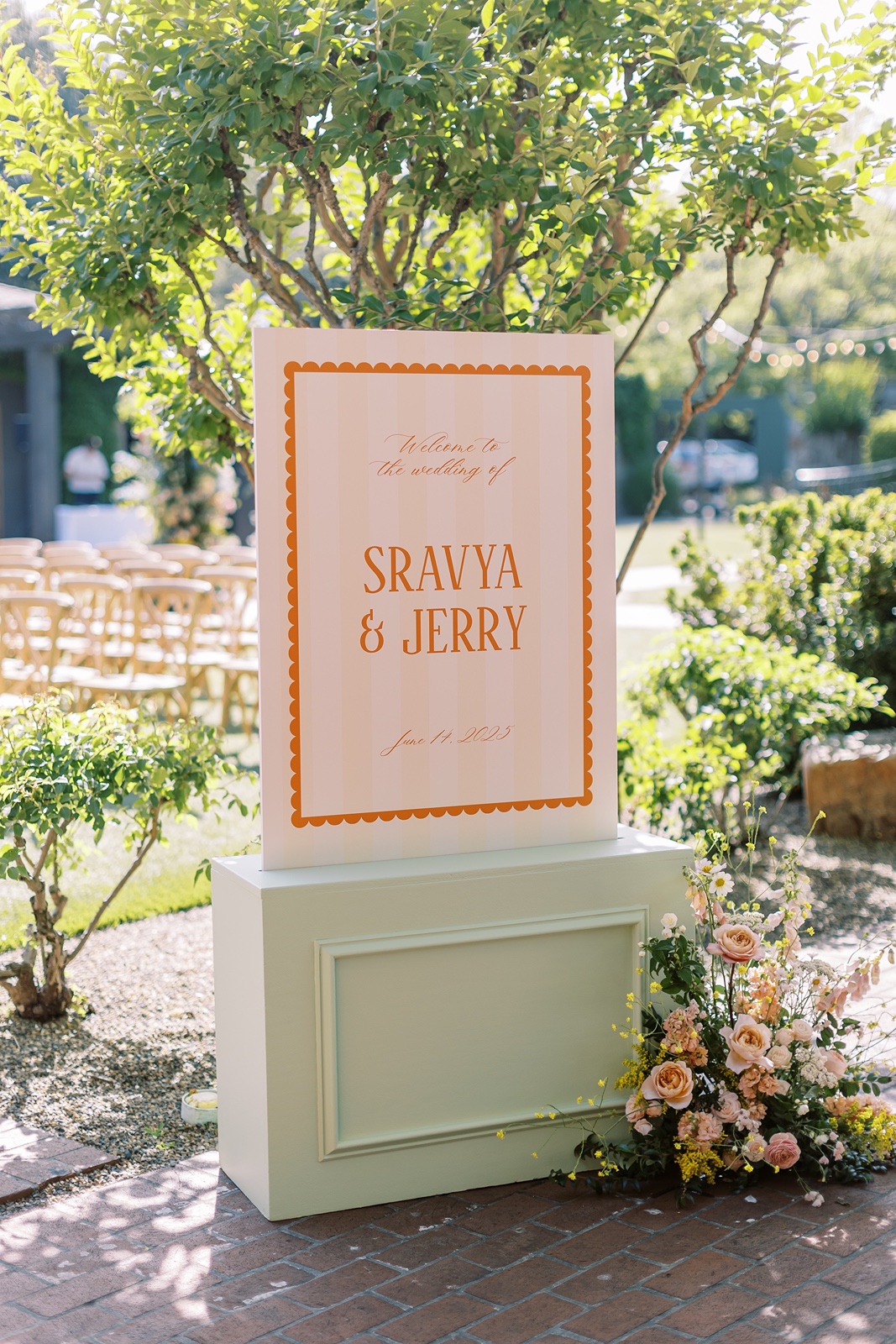 Welcome sign at the wedding at The Estate Yountville