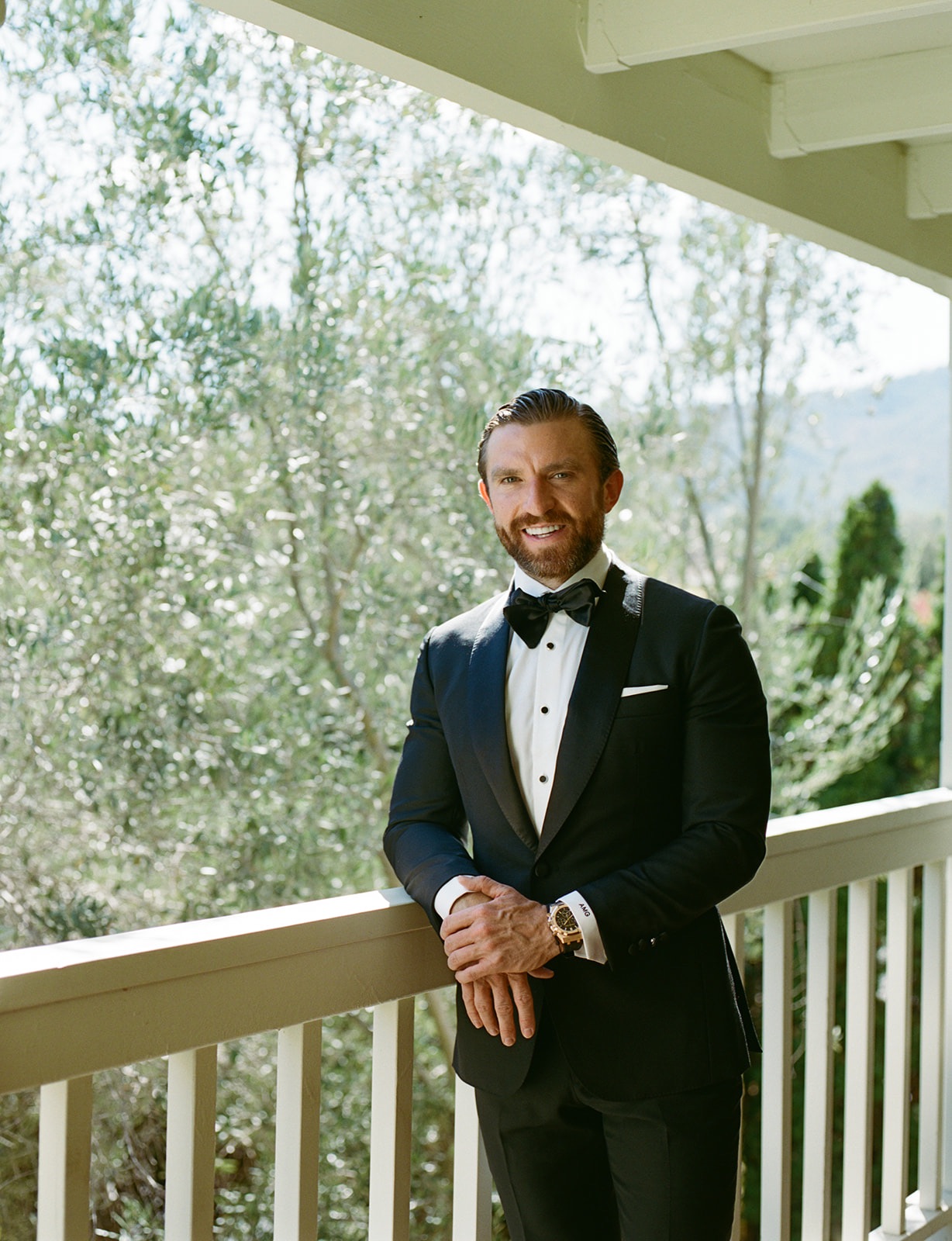 Groom at his modern wedding at Brindare